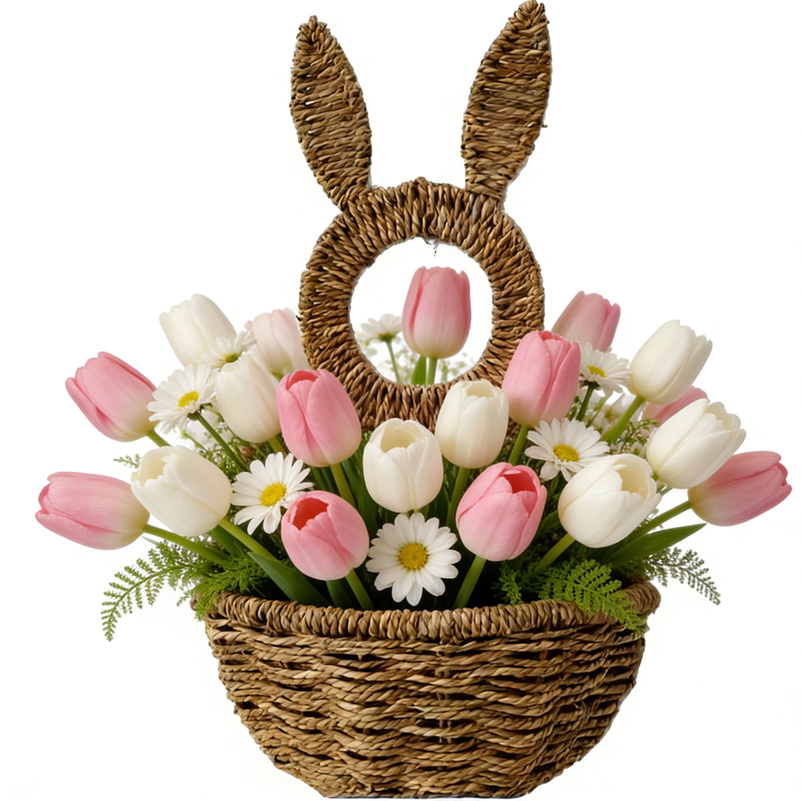 BiFandian Easter Wicker Bunny Baskets, Wall Haning Spring Front Door Decorations, Hand Woven Rustic Farmhouse Craft for Indoor Outdoor Decor