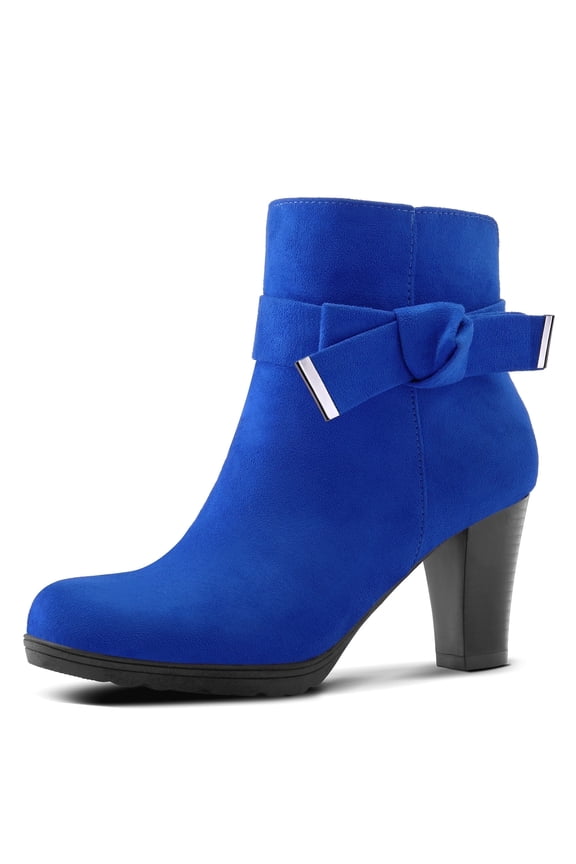 Pennysue Women's Chunky Heel Red Buckle Ankle Boots Thick Heeled Layered Zip-Up Ladies'Booties Size 9M