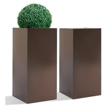 Wallowa Tall Outdoor/Indoor Planter Box, 14x14x30 Inches, Brown Steel, Solid Print, 2 Count