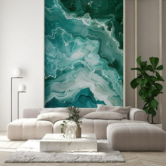 Idea4wall 2pcs Elegant Emerald Green Marble Abstract Agate Stone Design Wall Murals, Removable Self-Adhesive Stick Wallpaper Large Wall Stickers for Home Decorative, 48"x108"