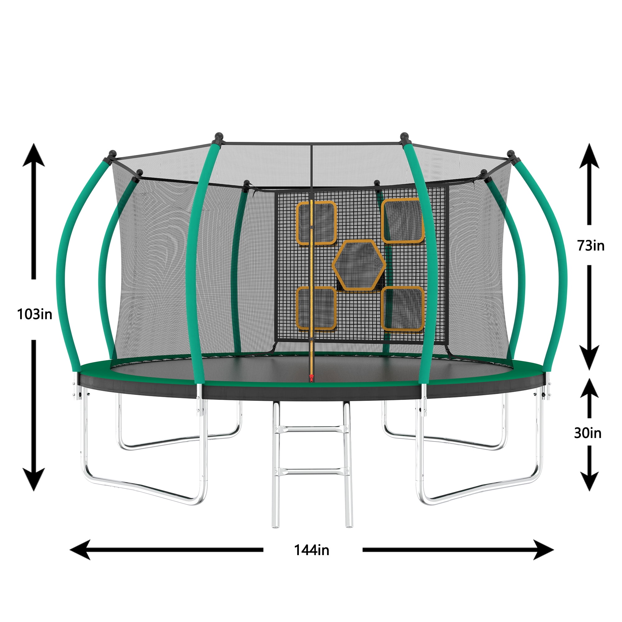 EUROCO 12FT Trampoline with Enclosure Net and Ladder, Outdoor Trampoline with Throwing Game for Kids and Adults