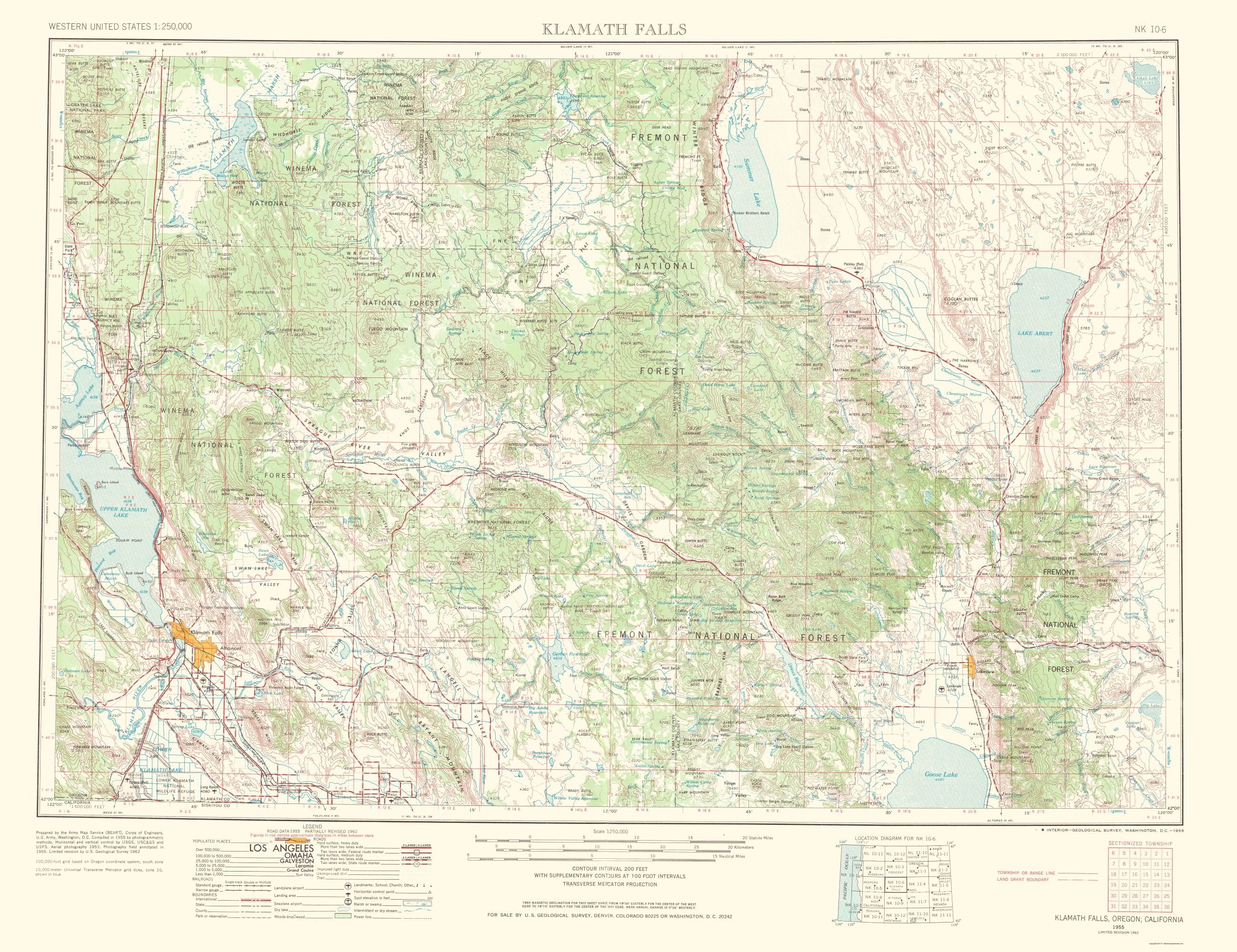 Klamath Falls Oregon California Quad - USGS 1968 - 23 x 29.88 - Walmart ...