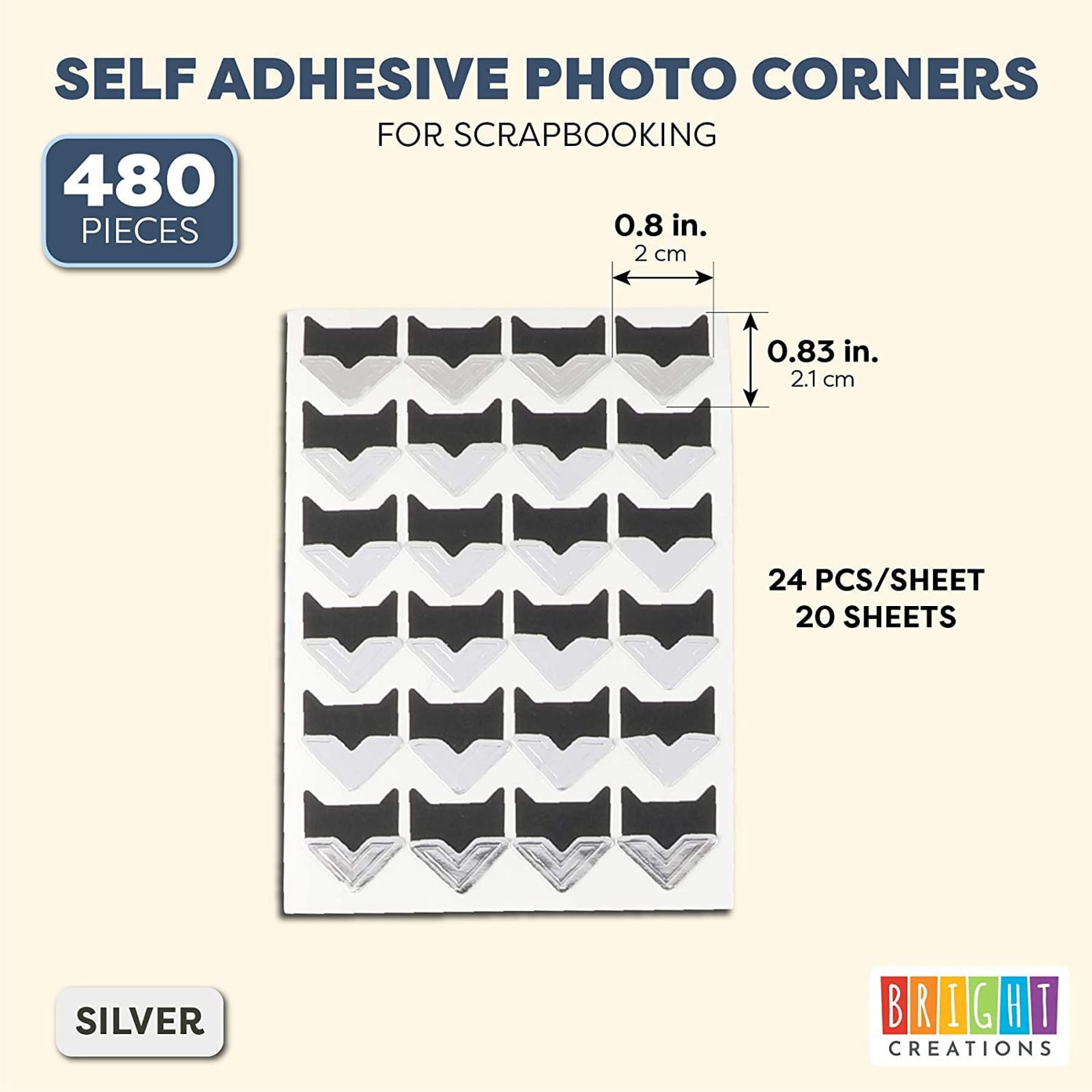 Silver, 480 Pack Self-Adhesive Photo Corners for Scrapbooking 
