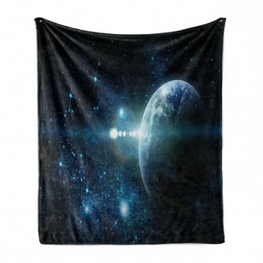 World Soft Flannel Fleece Throw Blanket, Mysterious Outer Space Cosmos Universe Nebula Exploration Fantasy Theme Image, Cozy Plush for Indoor and Outdoor Use, 70" x 90", Dark Blue White, by Ambesonne
