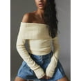 thumbnail image 6 of KelaJuan Women's Spring Autumn Knit Tops Solid Color Long Sleeve Off Shoulder Slim Knitwear, 6 of 6