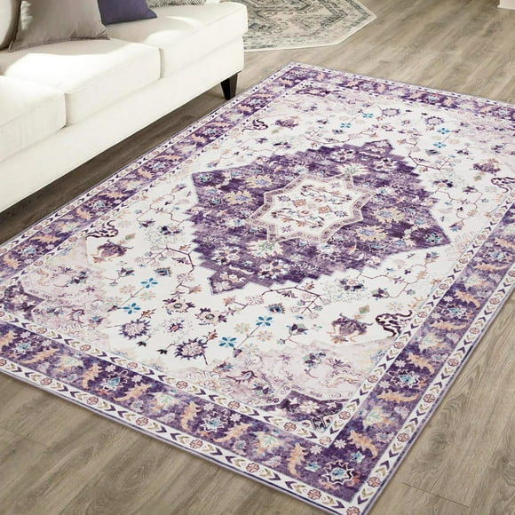 Amearea Vintage Design Area Rugs for Living Room, 5x8 Machine Washable Floral Collection Traditional Bedroom Rug, Low Pile Cute Kids Room Print Carpet, No Slip Office Kitchen Home Decor