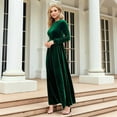 thumbnail image 4 of Women'S Elegant Velvet Belted Pleated Long Sleeve Cocktail Party Formal Wedding Guest A-Line Maxi Long Dress Green XXL, 4 of 8