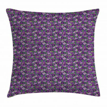 Botanical Throw Pillow Cushion Cover, Green Field Full of Burgeoning Pansy Inflorescence Garden Flourish Bedding Plants, Decorative Square Accent Pillow Case, 16 X 16 Inches, Multicolor, by