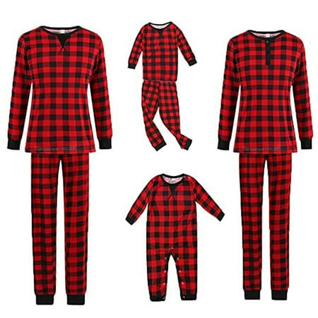 

Shuttle tree Family Matching Pajamas Set Black and Red Plaid Jammies Suit Long Sleeves Long Trousers Pajamas Set