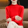 thumbnail image 5 of Women's Solid Color Long Sleeve Mock Neck Sweater Casual Fashionable Base Layer Top Soft Warm Winter Fall Daily Versatile Comfortable Outfit Red XL, 5 of 6