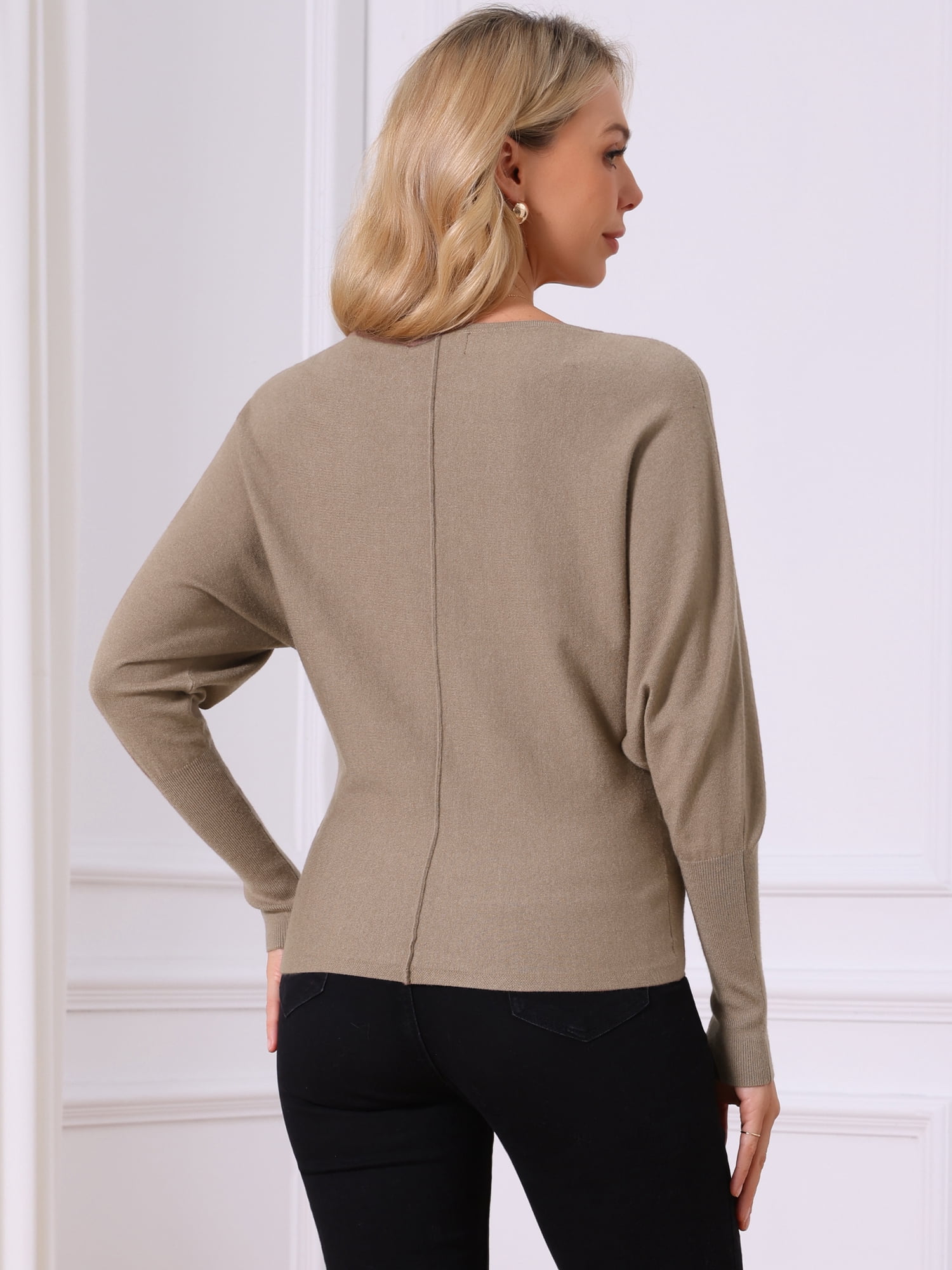 DARING DIVA Women's Batwing Sleeve Oversized Knit Sweater Pullover Tops L Brown