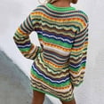 thumbnail image 4 of Womens Dresses Summer Midi Sweater Dress Rainbow Striped Long Sleeve Loose Crochet Striped Hollow Out Mini Casual Sweater Dress Floral Dress, 4 of 8
