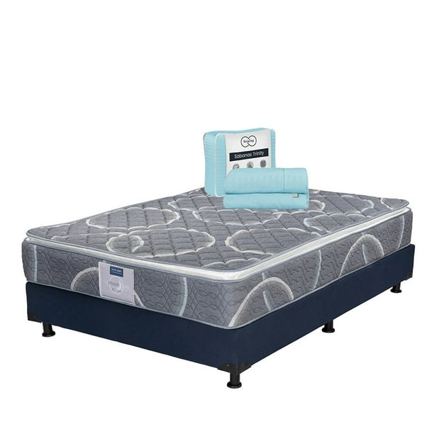 Colchón Queen Size Restonic Bongo + Box + Juego de Sábanas Trinity