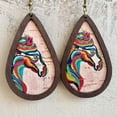 thumbnail image 4 of Colorful Stripes Wood Frame Dangle Earrings Chic Morocco Pattern Women Jewel New, 4 of 6