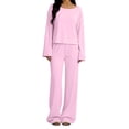 thumbnail image 3 of YOIAVAIOY Lounge Set for Women Travel Outfits 2 Piece Sets Long Sleeve Cropped Tops Wide Leg Pants Airport Outfit Matching Sets Pink XL, 3 of 7