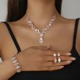 thumbnail image 2 of JUSIP 3pcs Luxury Sparkling Rhinestone Marquise Floral Necklace, Earrings & Bracelet Set - Elegant Bridal & Formal Event Jewelry Ensemble, Copper Base, White Golden Plated, Sparkling Embellishments, 2 of 10