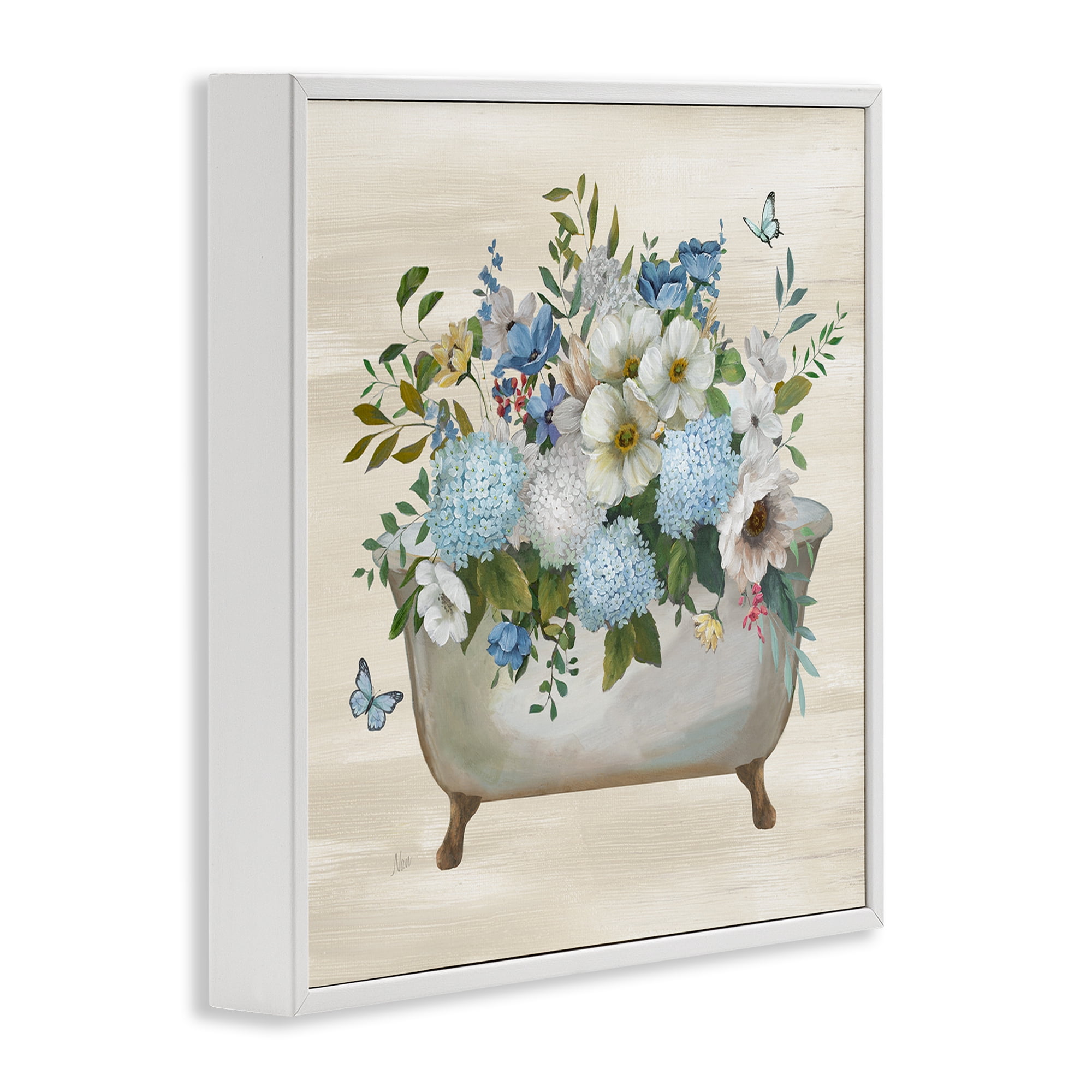 Stupell Industries Full Hydrangea Bathtub Typography Painting White Framed Art Print Wall Art, 12 x 12