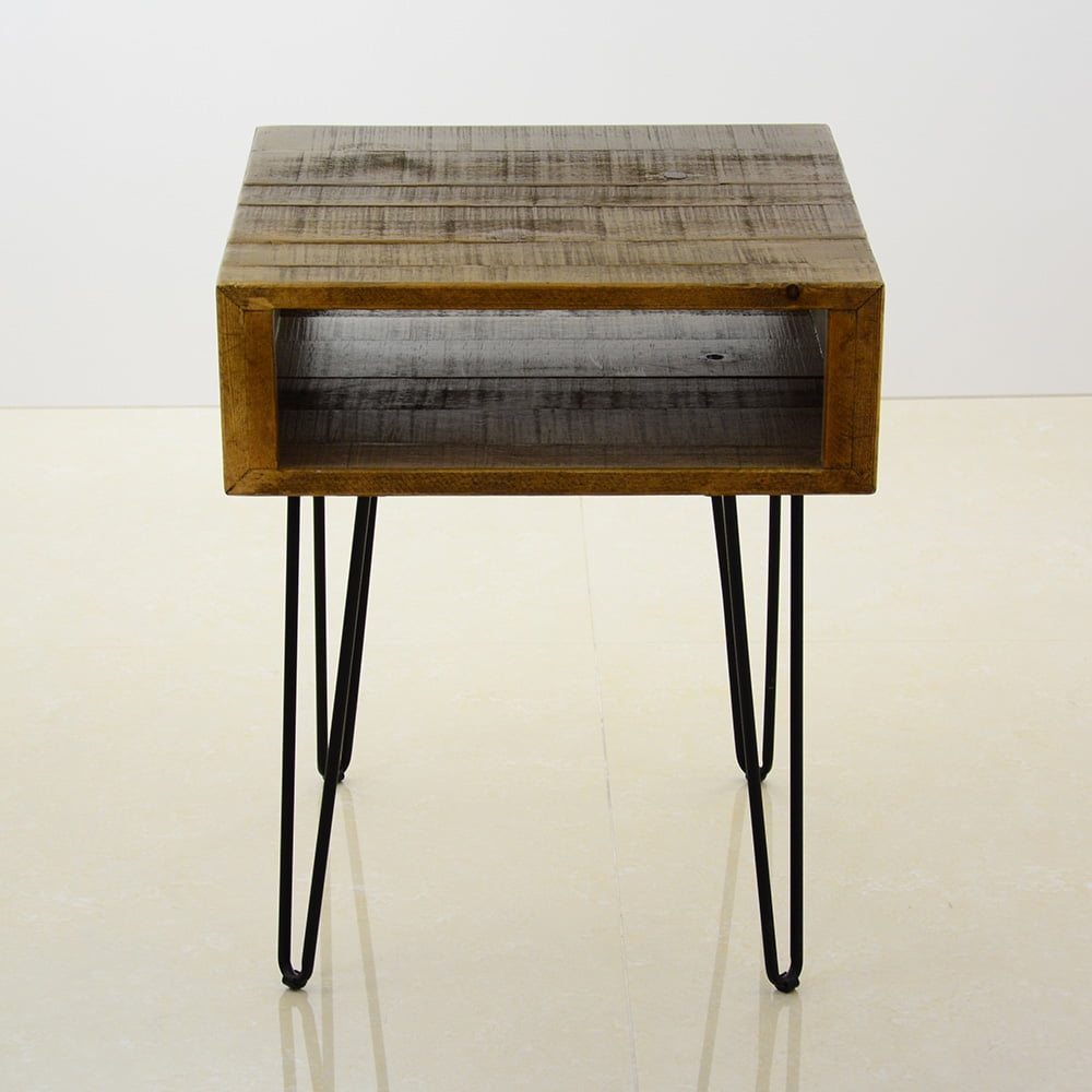 Private Jungle Rustic Farmhouse End Table, Square Wood Side Accent Table with Storage