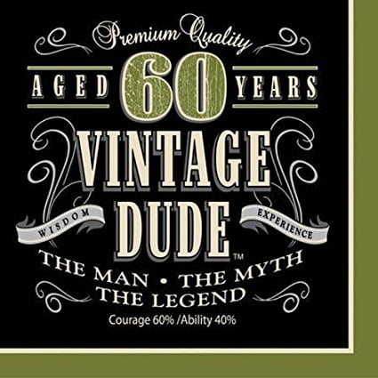 party creations vintage dude 60th birthday lunch napkins 16 ct