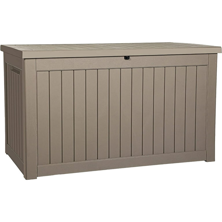 Domi Louvered 100 Gallons Gallon Water Resistant Resin Storage Bench with  Lock and Wheels in Gray