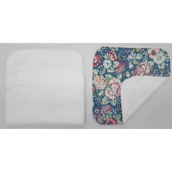 Rose Garden Washcloths (Set of 4) by Penny's Needful Things (Towel Color: White) (Blue)