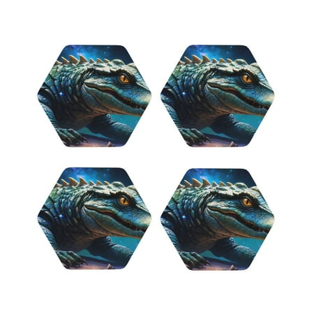 

Naloa Starry Sky Colorful Crocodile A Leather Coasters for Drinks Durable Drink Coasters 4 Set for Tabletop Protection Luxurious Home Décor and Housewarming Gift ( {designName})Hexagon