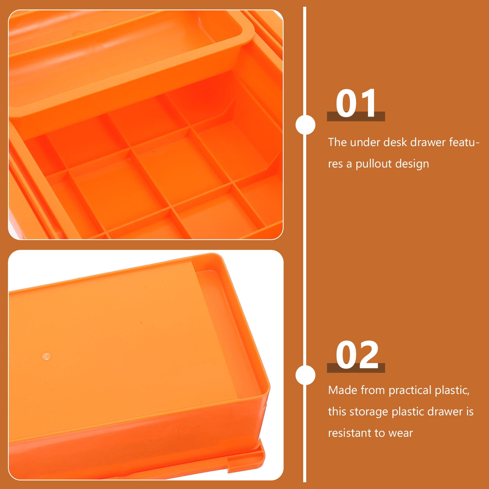 KALLORY Under Desk Storage Organizer, Orange ABS Multi-Drawer Box, Space-Saving Design, Quick Access Desktop Storage Solution