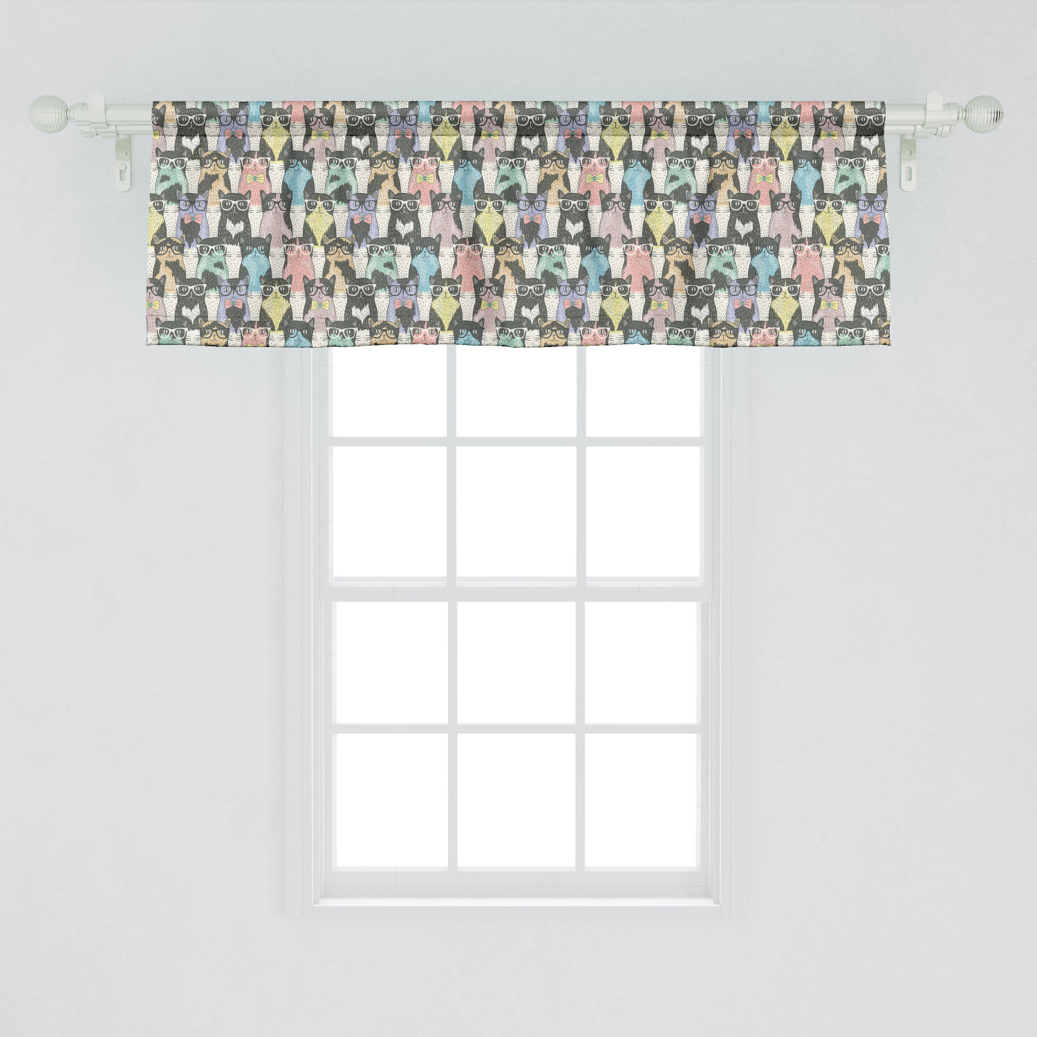 Ambesonne Cat Window Valance, Pattern with Hipster Playful Feline ...