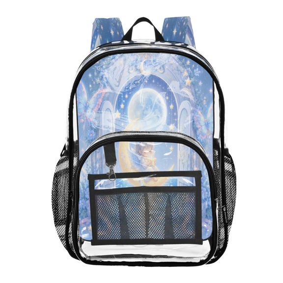 PVC Transparent Backpacks Clear Backpack for Travel and Outings Moonlit Archway Pattern
