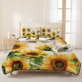 thumbnail image 3 of Twin Quilt Set 68''x86'', Sunflower Bee Lightweight Summer Bedspread Coverlet Set with 2 Pillow Shams, Yellow Botanical Vintage Rose Floral Spring Breathable All Season Quilt Bedding for Dorm/Bedroom, 3 of 9