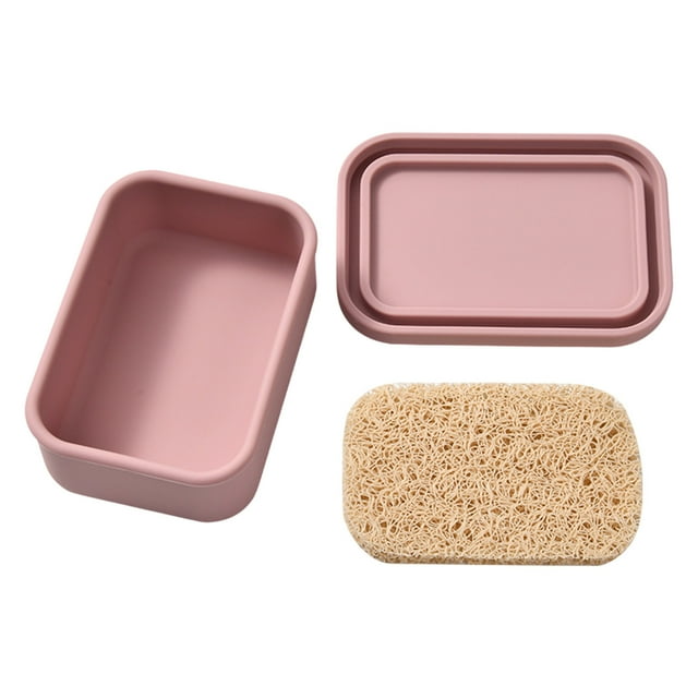 yulier Leakproof Travel Soap Case, Silicone Travel Soap Container, Portable Soap Box with Drainage Layer, Shatterproof Soap Holder for Bathroom, Gym (Pink)