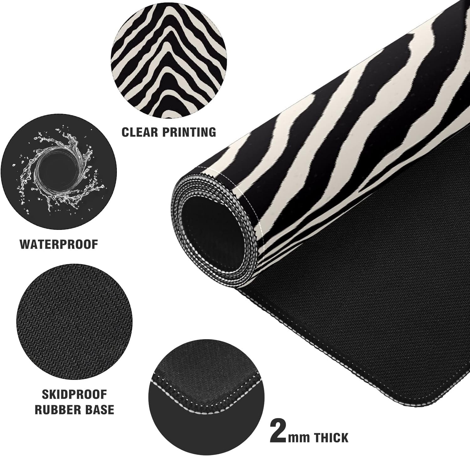 Black Zebra Print Desk Mat, Desk Accessory, Cute Workspace, Trendy Workspace, Trendy, 35.4x15.7in Large Gaming Mouse Pad, Cute Desk Topper, Pretty Desk Pad