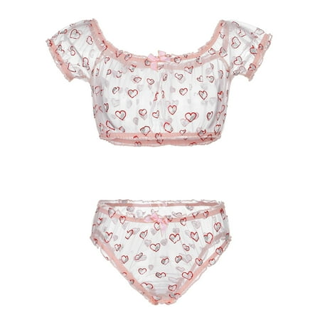 

Lingerie For Women See-Through Mesh Heart Print Sexy Bra Underwear Without Steel Ring Sexy Lingerie Two-Piece Suit