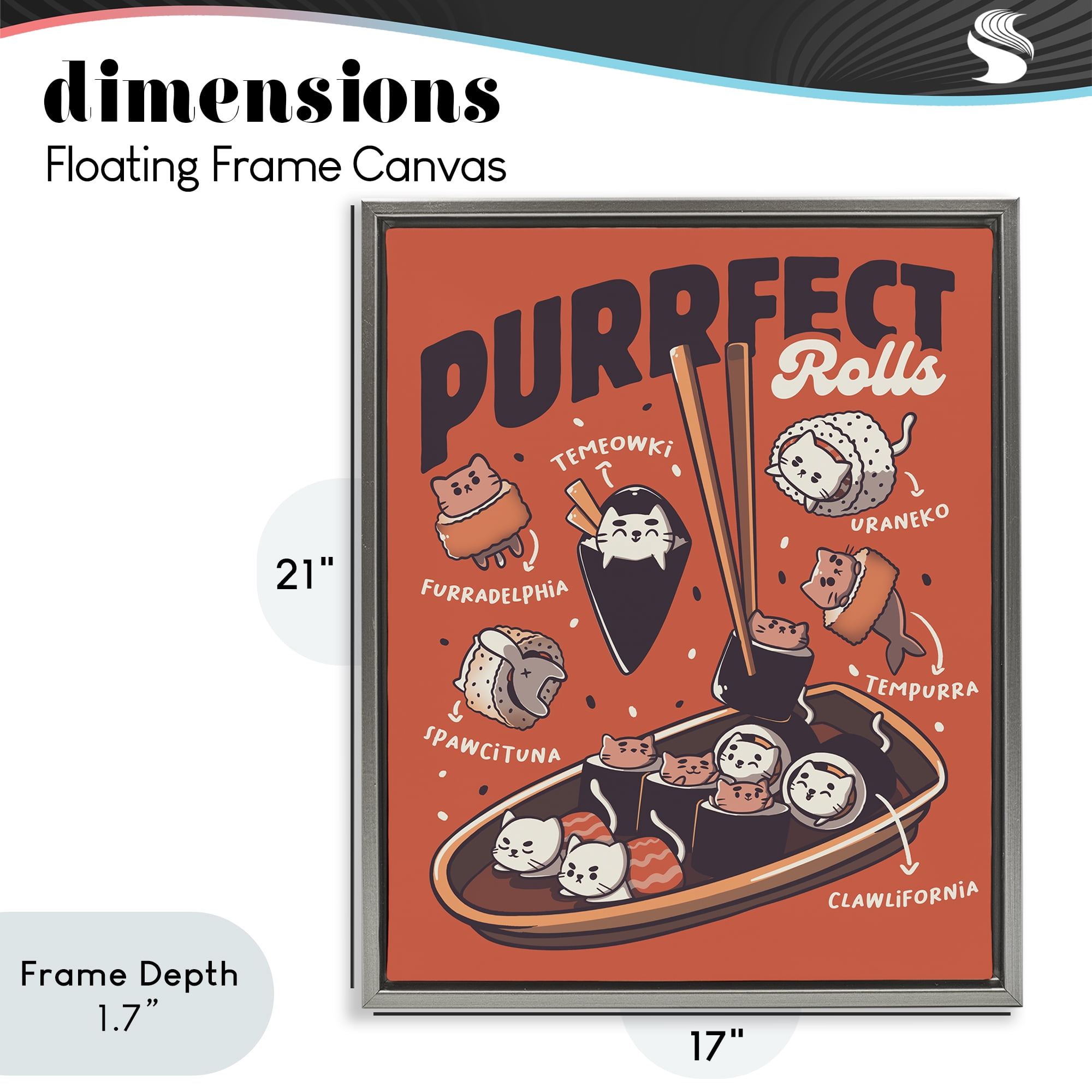 Stupell Industries Purrfect Rolls Sushi Cats Gray Framed Floater Canvas Wall Art, design by Tobe Fonseca