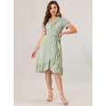 thumbnail image 3 of Unique Bargains Robe Midi à Manches Courtes à Volants Col en V avec Nœud Floral Vert TP, 3 of 6