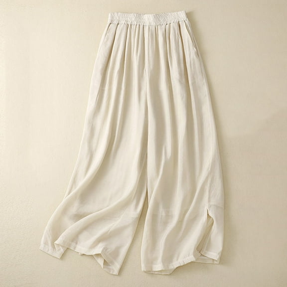 Kiplyki Wide Leg Pants Women's Color Women's Loose Breathable Pocket Pants Wide Leg Trousers