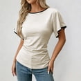 thumbnail image 3 of Cinched Waist Tops for Women Summer Short Sleeve Boat Neck Dressy Casual Blouse Going out Tops Brunch Outfits, 3 of 7