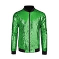 thumbnail image 5 of Unique Bargains Men's Long Sleeves Sequin Varsity Zipper Bomber Jacket XL Light Green, 5 of 6