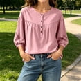 thumbnail image 5 of ClodeEU Women's Linen Blend 3/4 Sleeve Crewneck Shirt Top ,Solid Color Casual Loose Fit Summer Blouse Pink,Women's Plus XL, 5 of 8