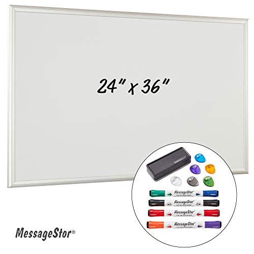 ECR4Kids MessageStor 24 in x 36 in Dry Erase Board with Markers, Magnets, and Eraser Accessories