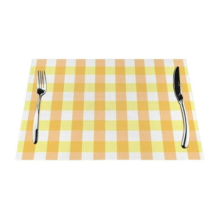 

YFYANG Washable Heat-Resistant Placemats 70% PVC/30% Polyester Yellow Classic Plaid Pattern Kitchen Table Mat 12 x 18 1 Piece