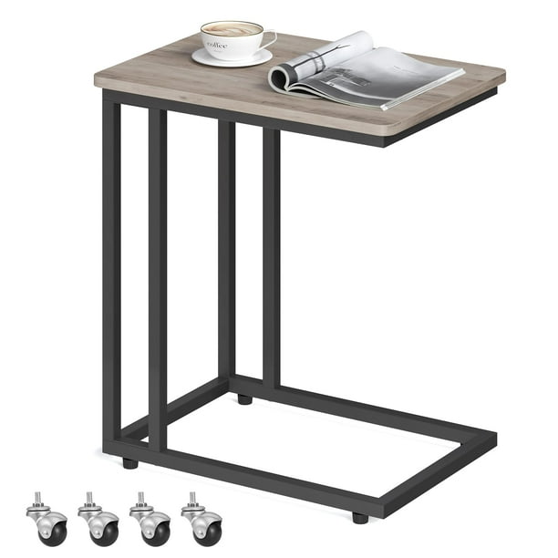 Mesa auxiliar VASAGLE, bandeja para TV en forma de C con ruedas giratorias, color gris