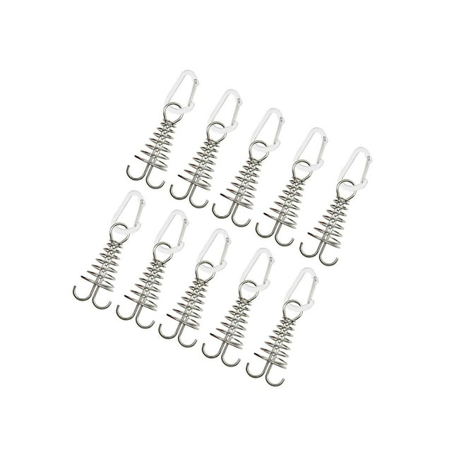 10 Pcs Piquets de Tente Ancrage de Pont Boucle à Ressort Accessoires de Tente de Randonnée pour Extérieur Argent
