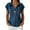 Navy, variant on Women's V Neck Lapel Short Sleeve Button Down Shirt - Relaxed Fit Cotton Linen Blend Blouse, Lightweight Summer Top for Casual and Smart Casual Wear