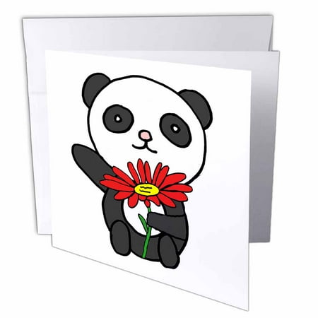 Funny Cute Kawaii Panda Bear with Red Daisy Flower Cartoon 1 Greeting Card with envelope gc-315272-5