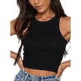 thumbnail image 4 of Faithtur Débardeur Femme Décontracté Couleur Unie Col Rond Sans Manches Crop Top, 4 of 6