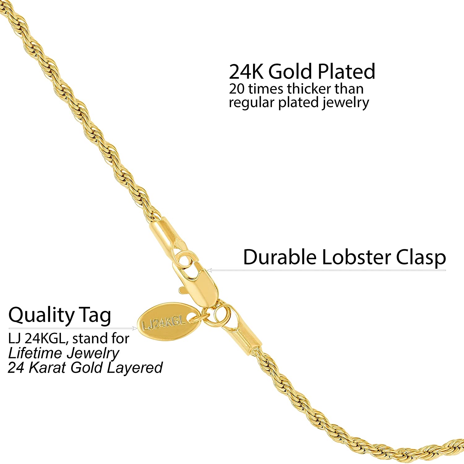 LIFETIME JEWELRY 2mm Rope Chain Anklet 
