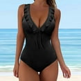 thumbnail image 5 of Cathalem Plus Size One Piece Swimsuits Ruched Tummy Control Bathing Suit Front Crisscross Back Self Tie,Black S, 5 of 5
