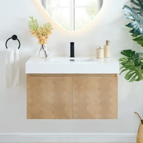 Siena 36" Wall-mounted Wood Vanity in Light Brown Artificial SInk no Mirror