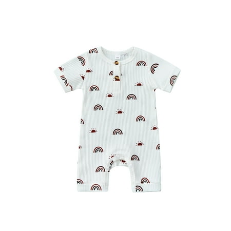 

TheFound Newborn Baby Boy Girl Short Sleeve Rainbow Romper Ribbed One Piece Jumpsuit Playsuit Bodysuit Clothes